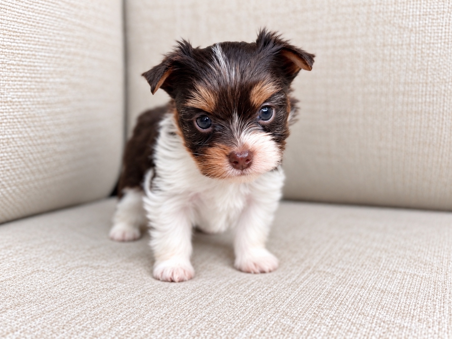 Freddie, brown & white parti Yorkshire Terrier puppy — photo 9 of 21