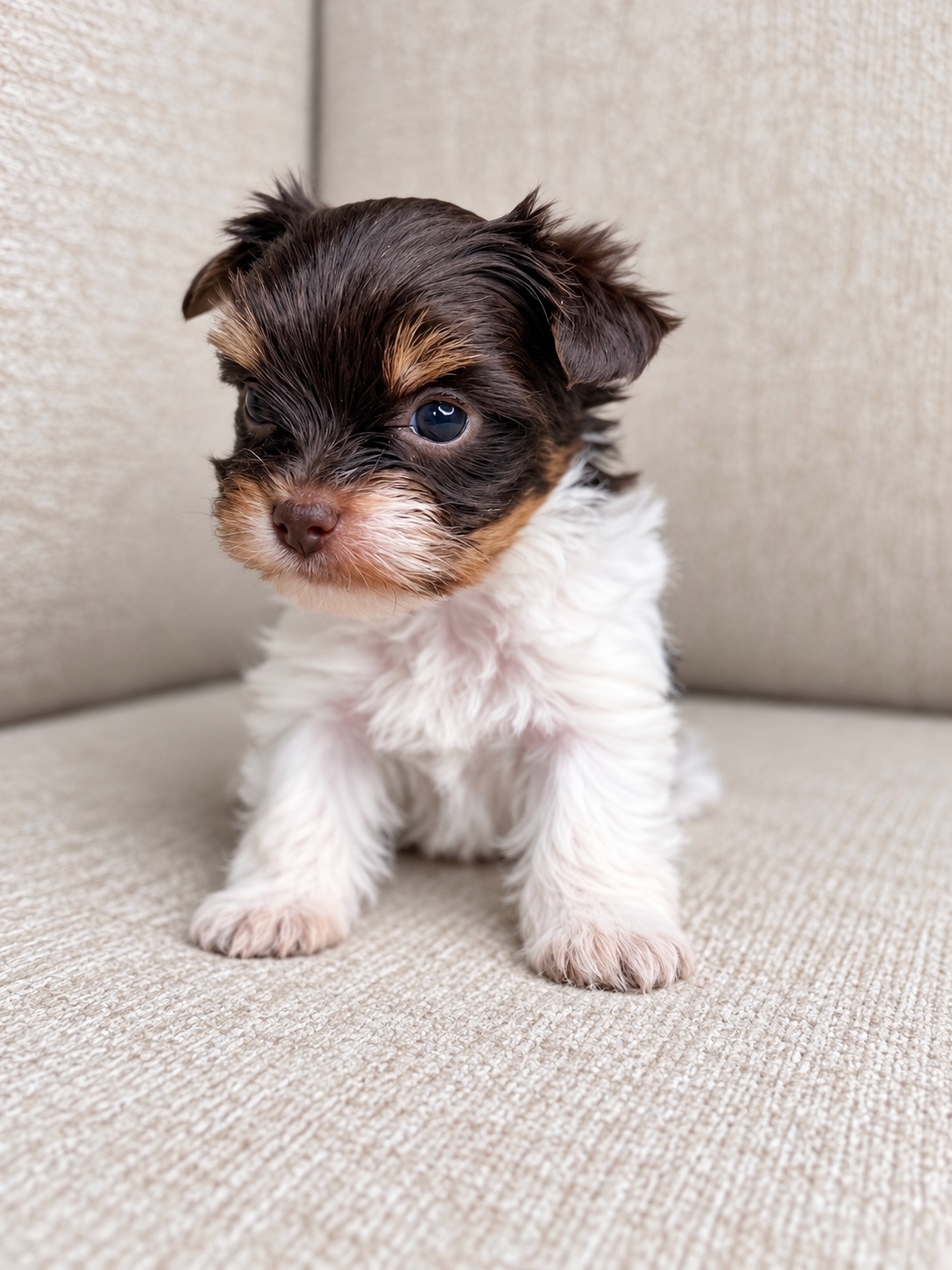 Pumpkin, brown & white parti Yorkshire Terrier puppy — photo 8 of 22